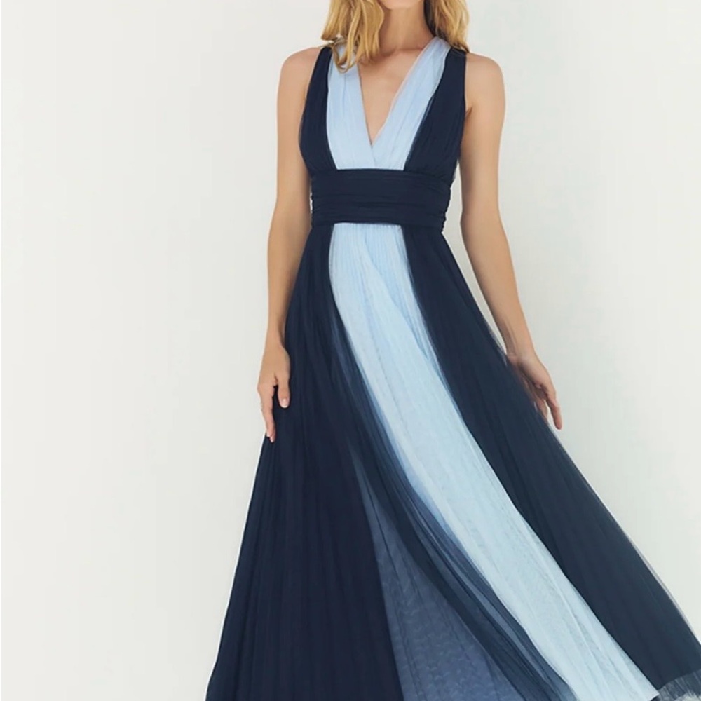 Hutch Navy and Light Blue V‑Neck Midi Dress